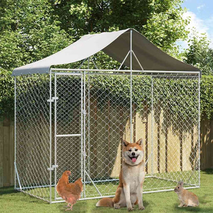 Cuccia Cani da Esterno Tetto Argento 3x1,5x2,5m Acciaio Zincato