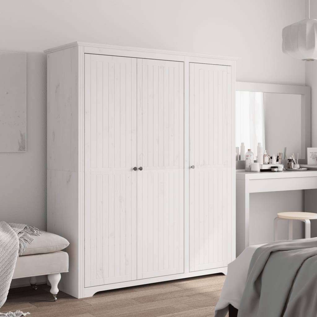 Armadio BODO 146x53,5x173 cm in Legno Massello di Pino Bianco