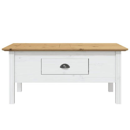 Tavolino BODO 100x55x46 cm Legno Massello Pino Bianco e Marrone