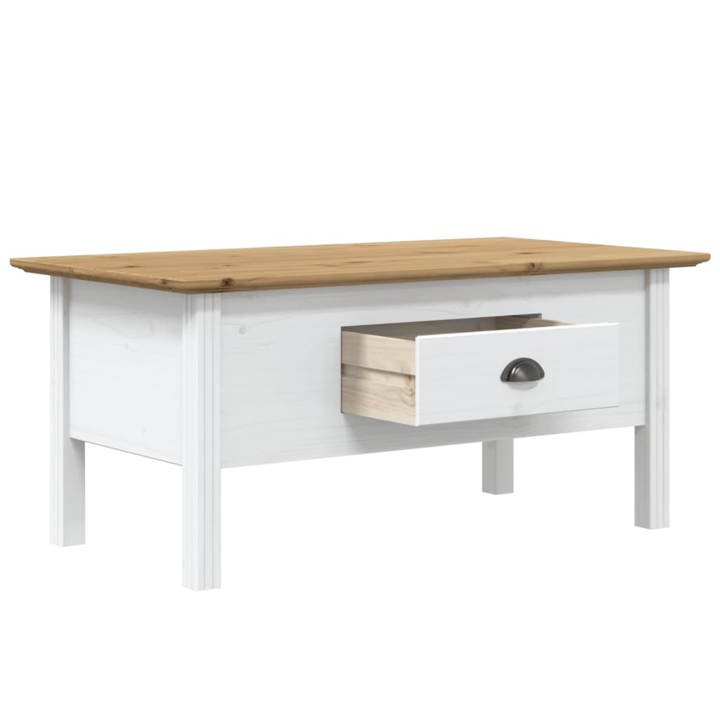 Tavolino BODO 100x55x46 cm Legno Massello Pino Bianco e Marrone