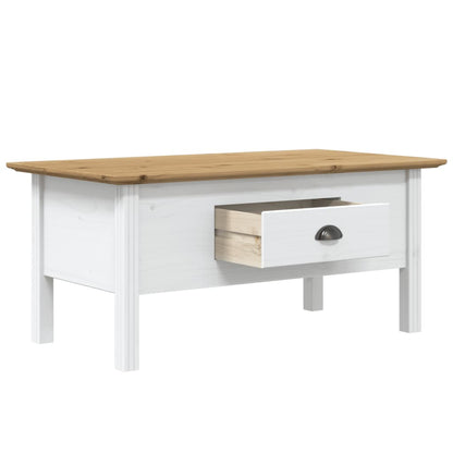 Tavolino BODO 100x55x46 cm Legno Massello Pino Bianco e Marrone