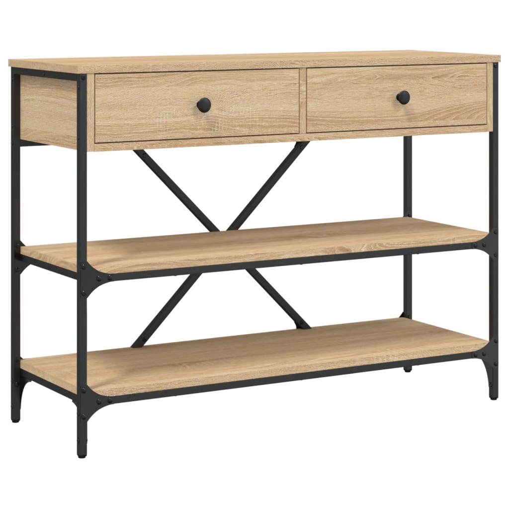 Tavolino Consolle Cassetti e Ripiani Rovere Sonoma Multistrato