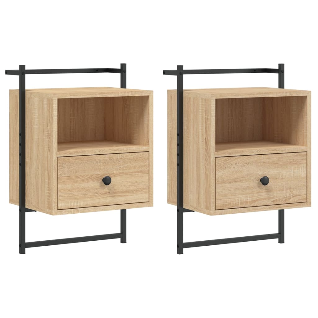 Comodini a Muro 2 pz Rovere Sonoma 40x30x61cm Legno Multistrato