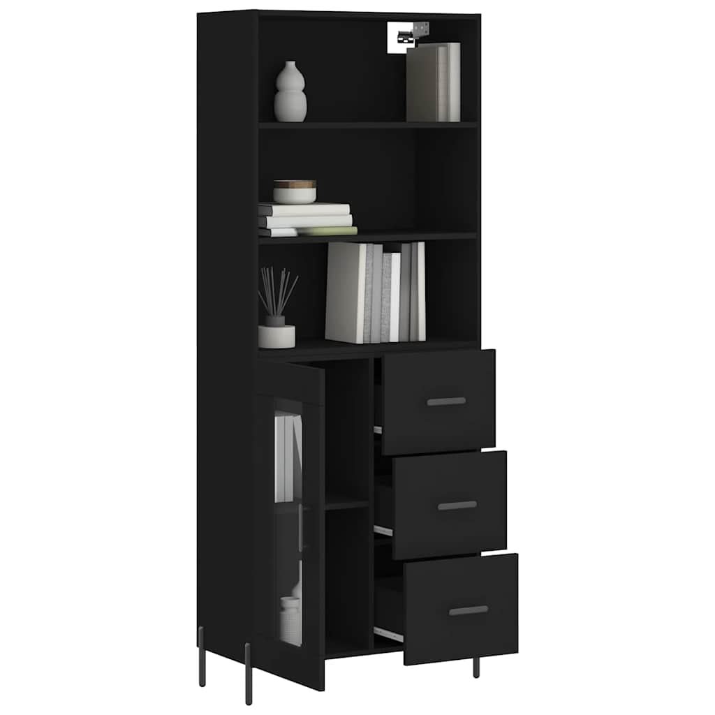 Credenza Nera 69,5x34x180 cm in Legno Multistrato