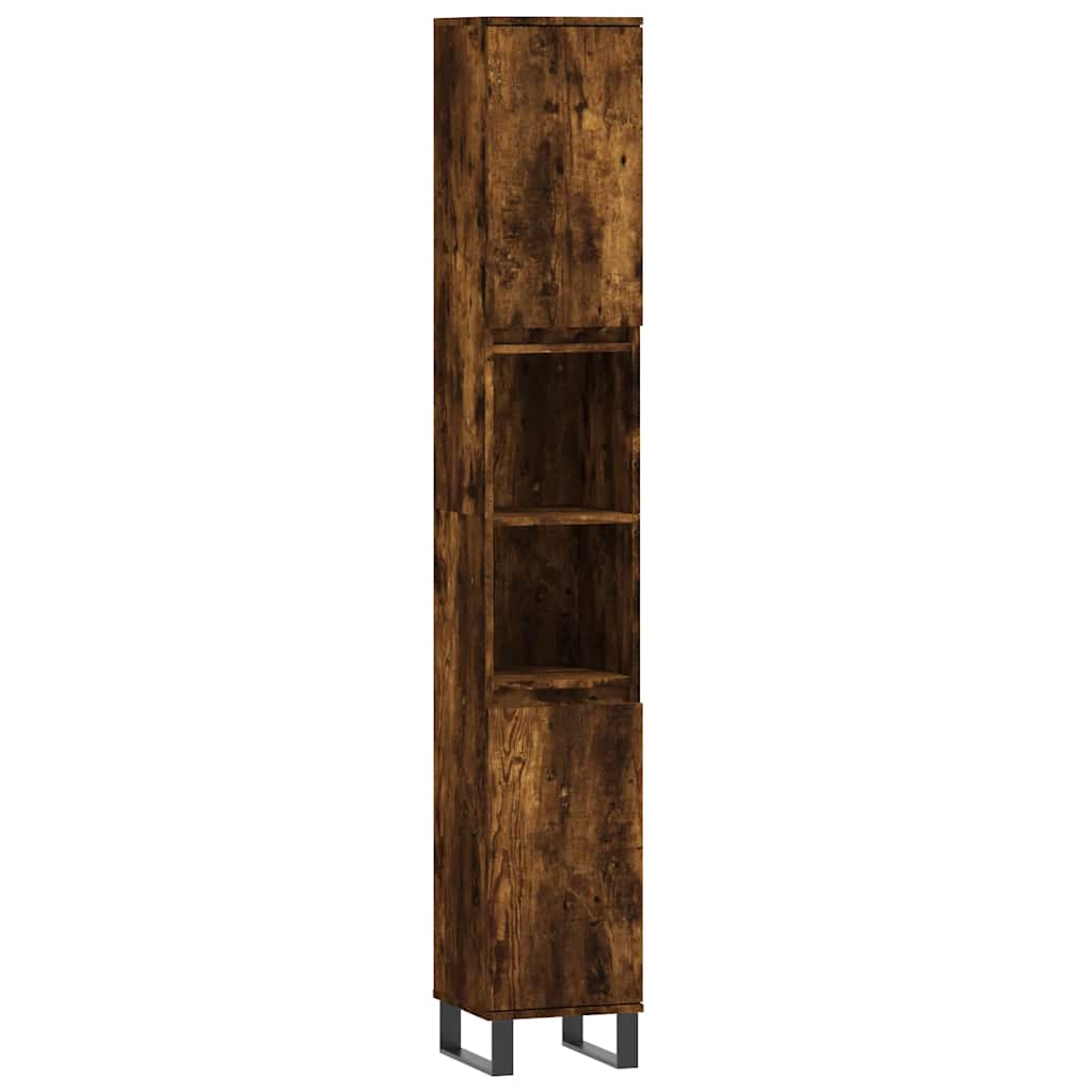 Set Mobili da Bagno 3 pz Rovere Fumo in Legno Multistrato