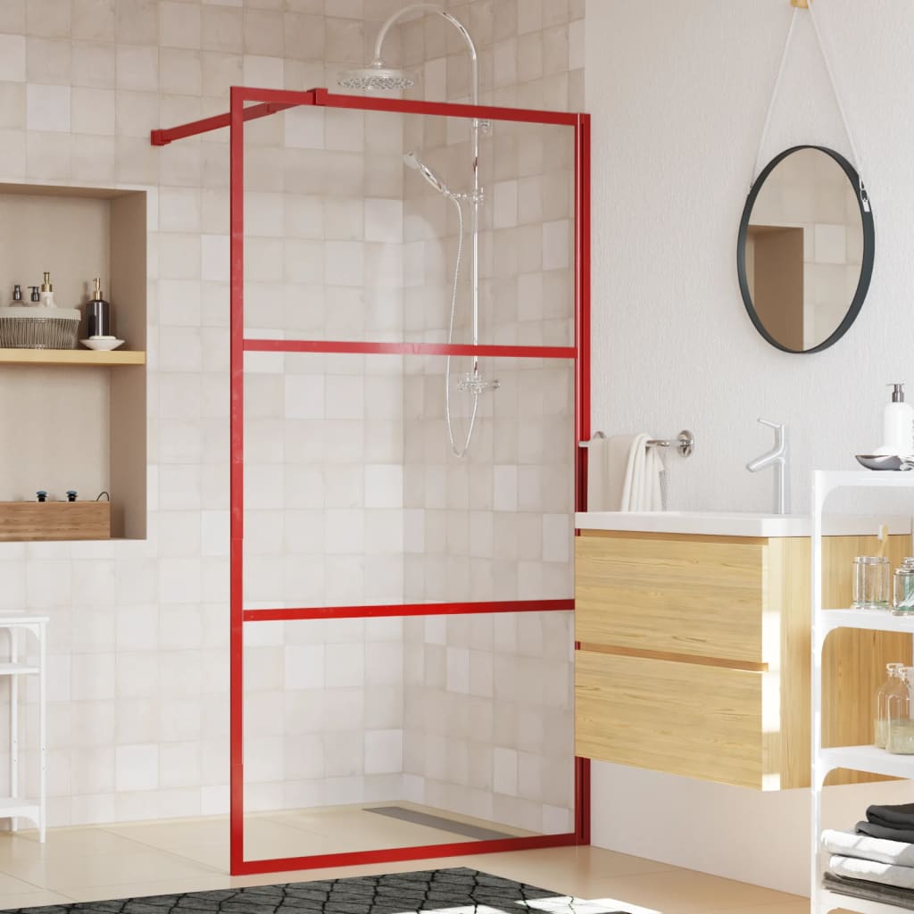 Parete per Doccia Walk-in Vetro Trasparente ESG 100x195cm Rossa