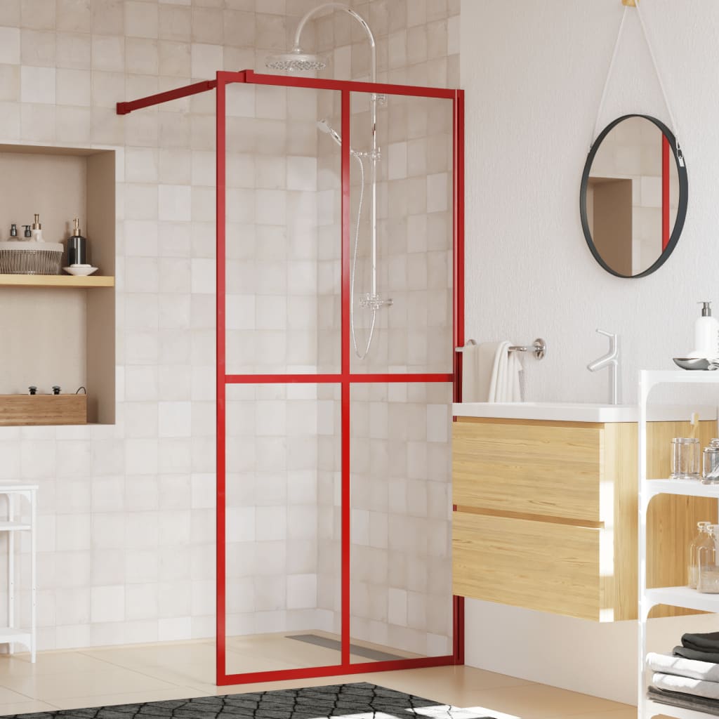 Parete per Doccia Walk-in Vetro Trasparente ESG 100x195cm Rossa