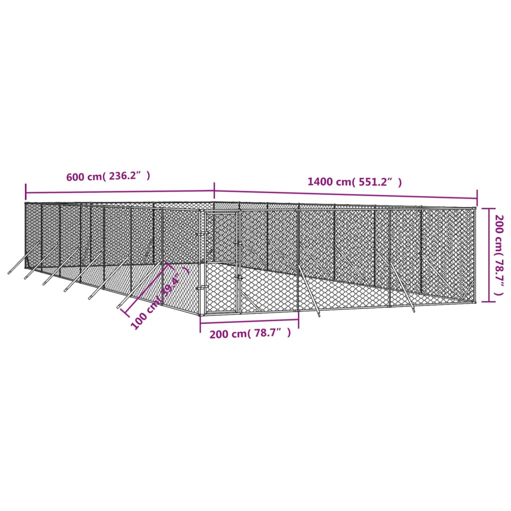 Cuccia per Cani da Esterno Argento 6x14x2 m in Acciaio Zincato