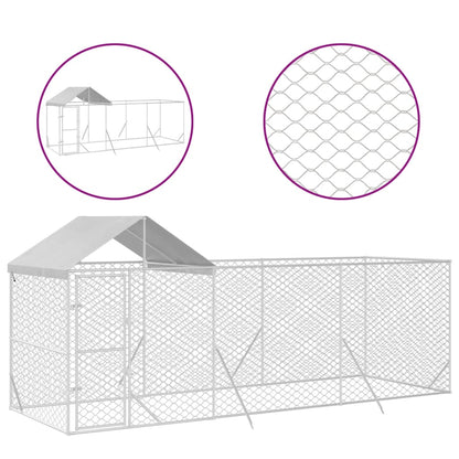 Cuccia Cani da Esterno Tetto Argento 6x2x2,5 m Acciaio Zincato