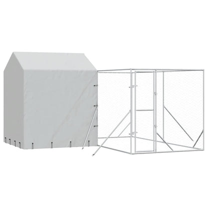 Cuccia Cani da Esterno Tetto Argento 4x4x2,5 m Acciaio Zincato