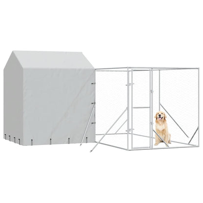 Cuccia Cani da Esterno Tetto Argento 4x4x2,5 m Acciaio Zincato