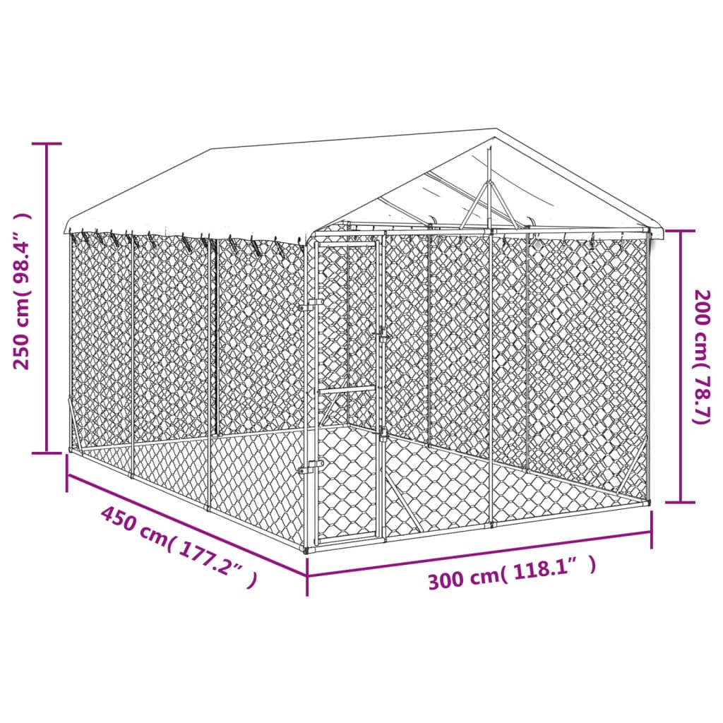 Cuccia Cani da Esterno Tetto Argento 3x4,5x2,5m Acciaio Zincato