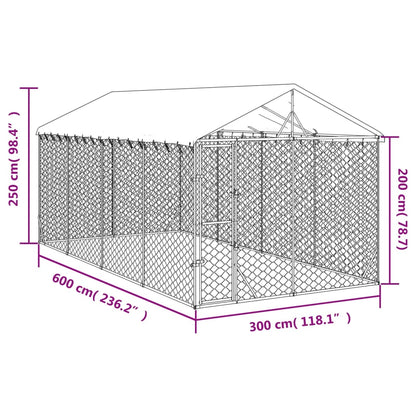 Cuccia Cani da Esterno Tetto Argento 3x6x2,5 m Acciaio Zincato