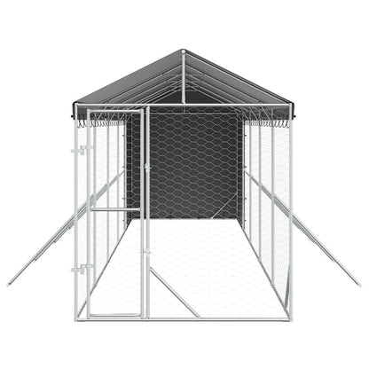 Cuccia Cani da Esterno Tetto Argento 2x10x2,5 m Acciaio Zincato