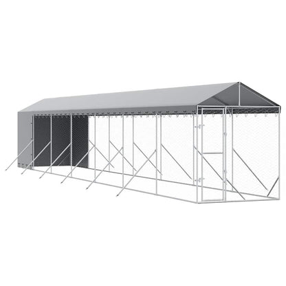 Cuccia Cani da Esterno Tetto Argento 2x14x2,5 m Acciaio Zincato