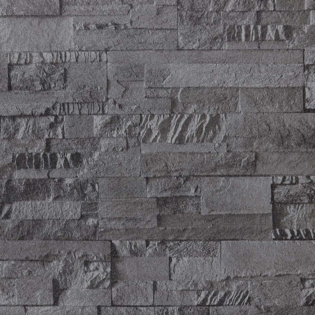 Carta da Parati 3D Effetto Pietra Nero 10x0,53 m Non Tessuto