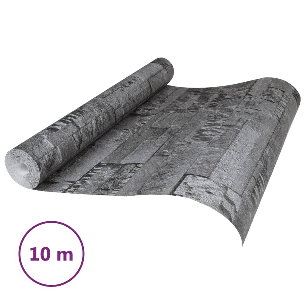 Carta da Parati 3D Effetto Pietra Nero 10x0,53 m Non Tessuto