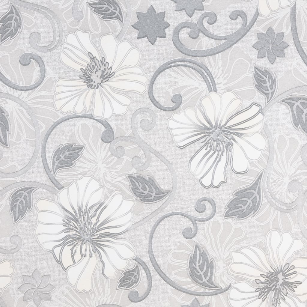 Carta da Parati 3D Motivo Floreale Grigio 10x0,53 m Non Tessuto