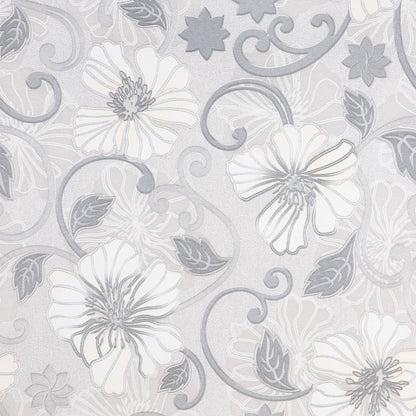 Carta da Parati 3D Motivo Floreale Grigio 10x0,53 m Non Tessuto