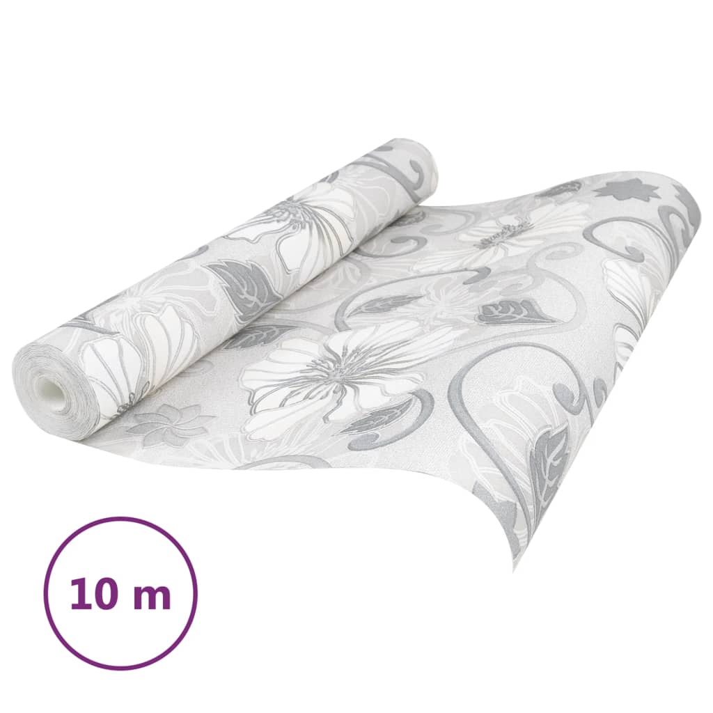 Carta da Parati 3D Motivo Floreale Grigio 10x0,53 m Non Tessuto
