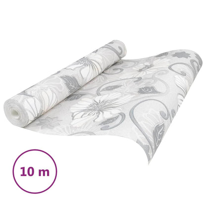 Carta da Parati 3D Motivo Floreale Grigio 10x0,53 m Non Tessuto