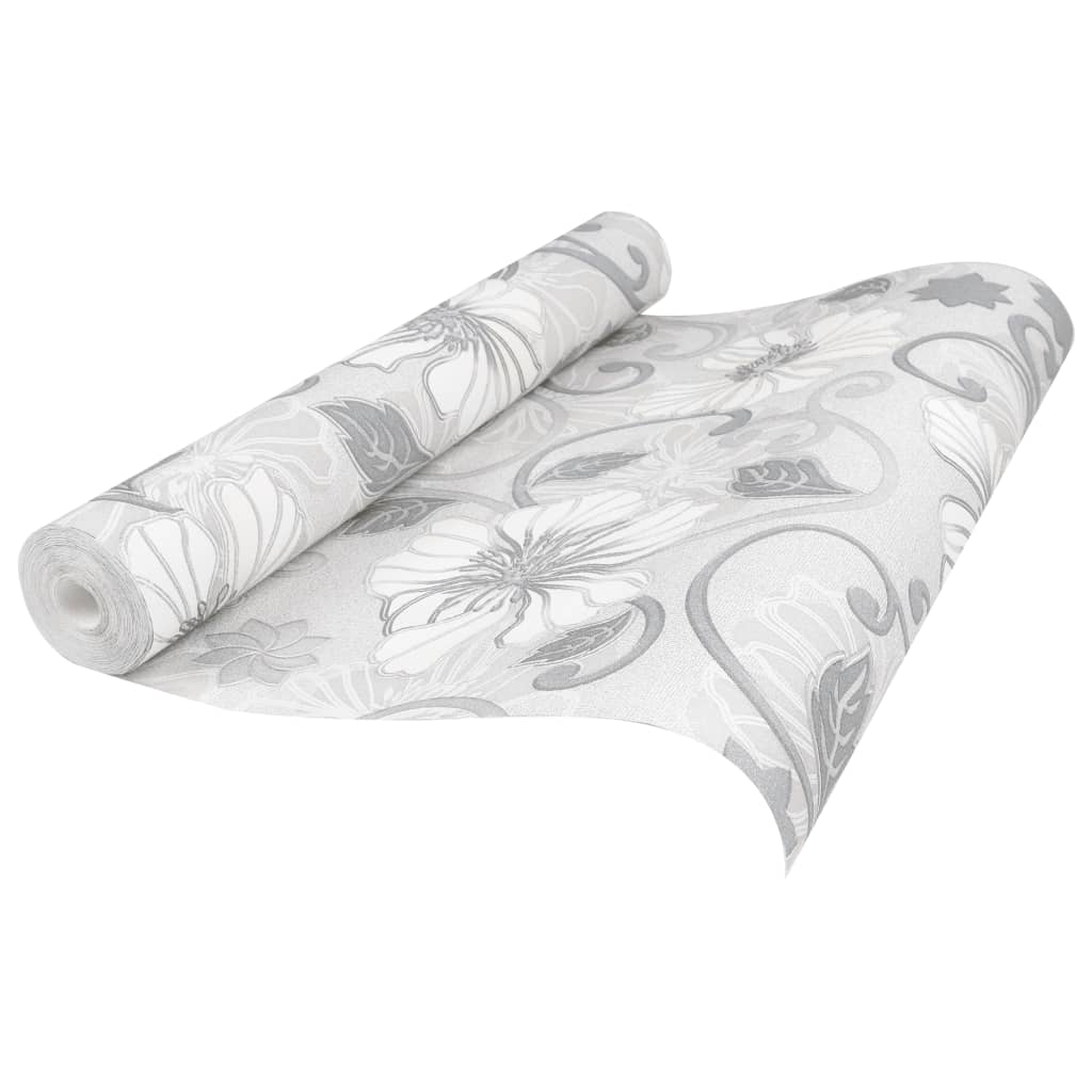 Carta da Parati 3D Motivo Floreale Grigio 10x0,53 m Non Tessuto