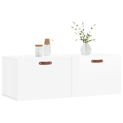 Mobile a Parete Bianco Lucido 100x36,5x35 cm Legno Multistrato