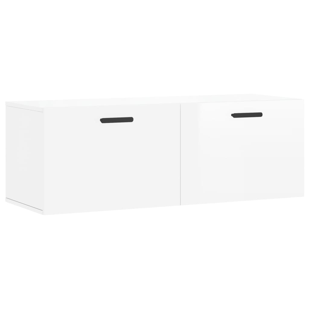 Mobile a Parete Bianco Lucido 100x36,5x35 cm Legno Multistrato