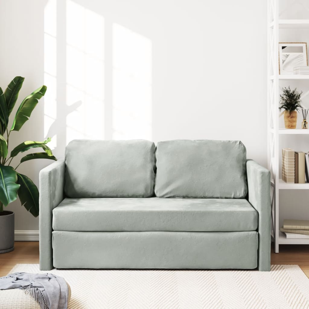 Divano Letto da Terra 2 in 1 Grigio Chiaro 122x204x55cm Velluto