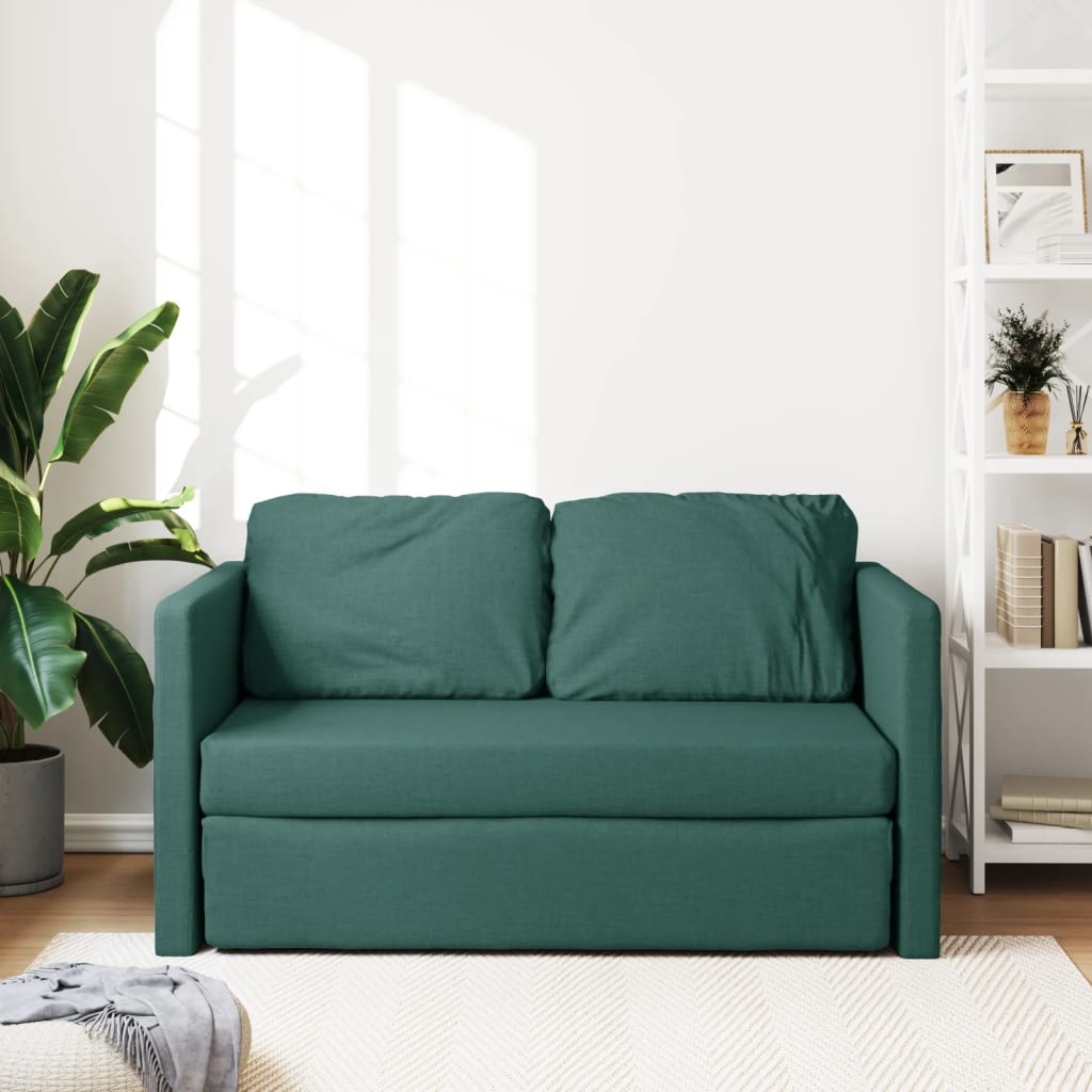 Divano Letto da Terra 2 in 1 Verde Scuro 112x174x55 cm Tessuto