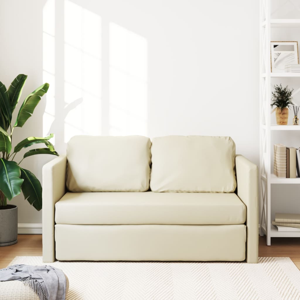 Divano Letto da Terra 2 in 1 Crema 112x174x55 cm Similpelle