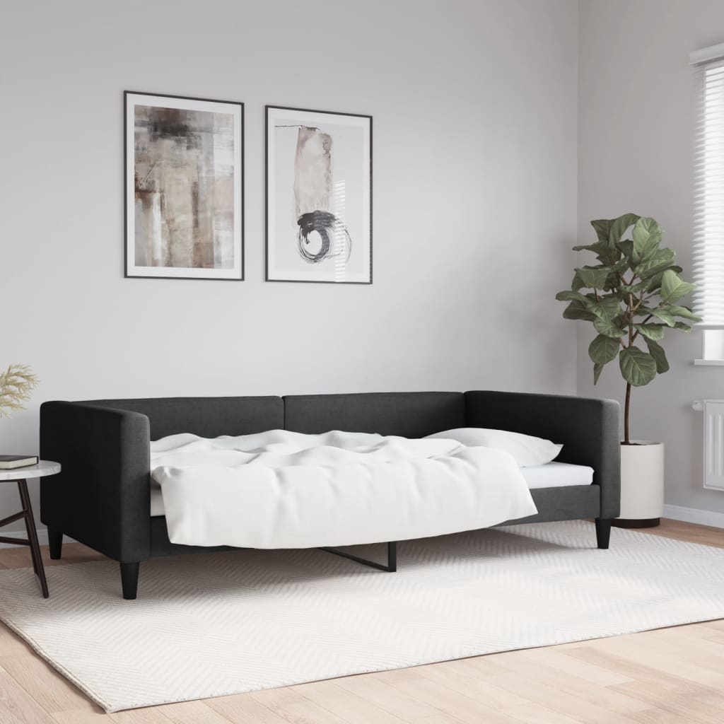 Letto da Giorno Nero 100x200 cm in Tessuto