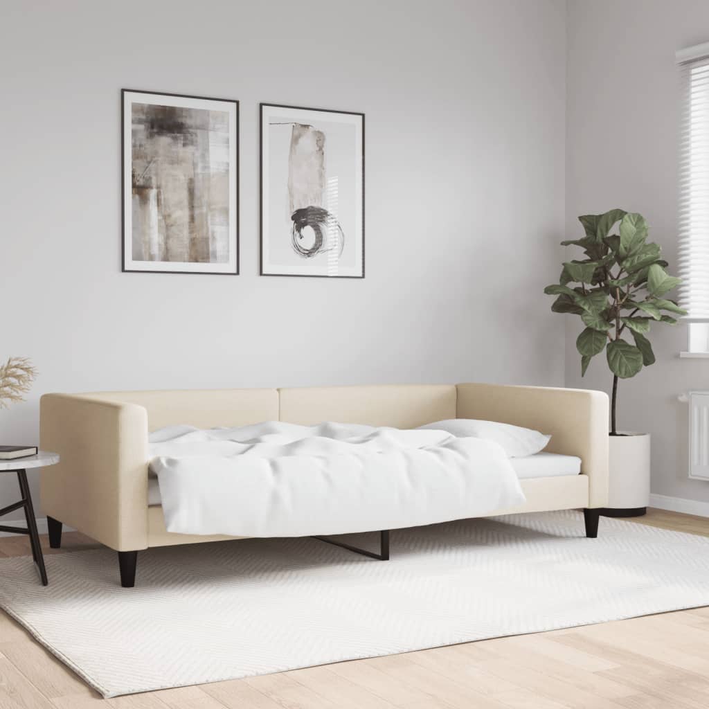 Letto da Giorno Crema 100x200 cm in Tessuto