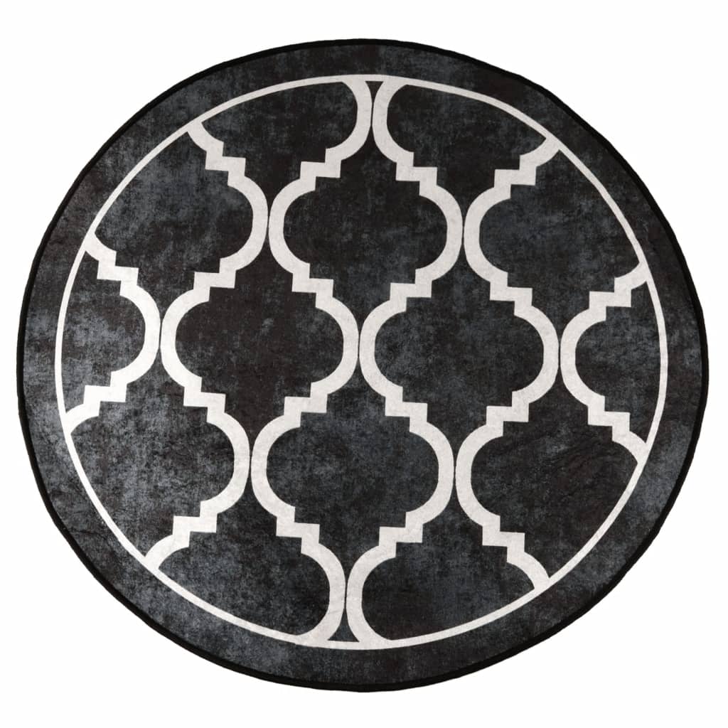 Tappeto Lavabile Nero e Bianco Ã˜ 120 cm Antiscivolo