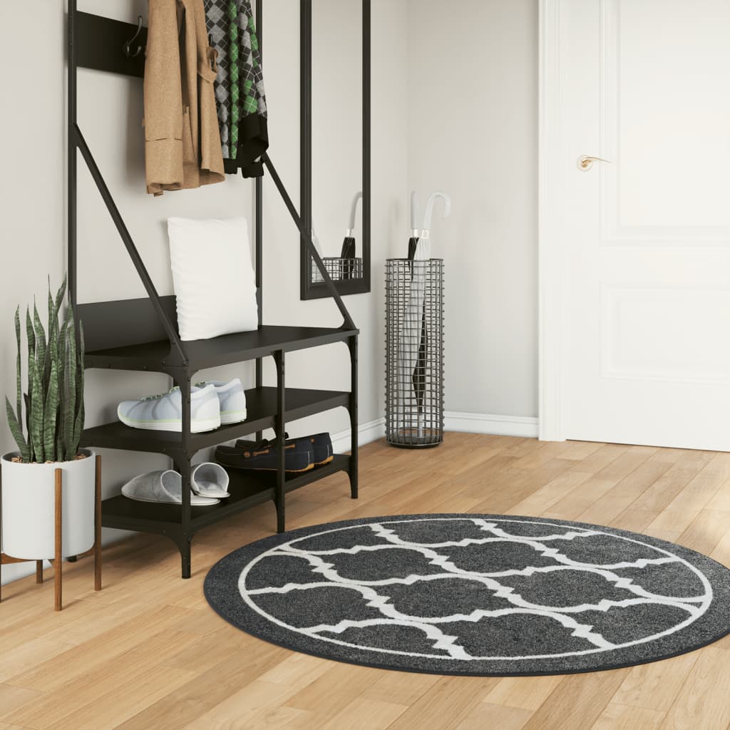 Tappeto Lavabile Nero e Bianco Ã˜ 120 cm Antiscivolo