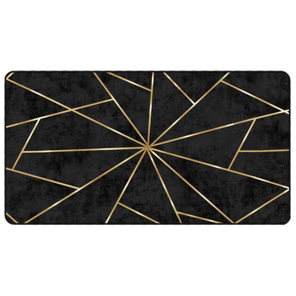 Tappeto Lavabile Nero e Oro 80x150 cm Antiscivolo