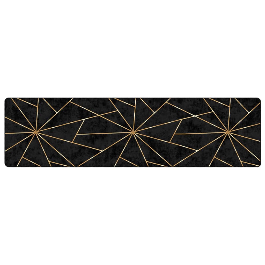 Tappeto Lavabile Nero e Oro 80x300 cm Antiscivolo