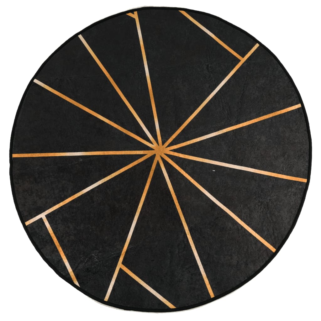 Tappeto Lavabile Nero e Oro Ã˜ 120 cm Antiscivolo