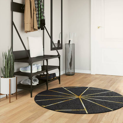 Tappeto Lavabile Nero e Oro Ã˜ 120 cm Antiscivolo