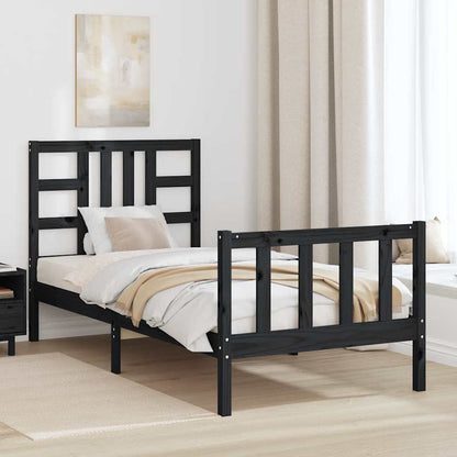 Giroletto con Testiera Nero 90x190 cm in Legno Massello