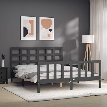 Giroletto con Testiera Grigio King Size in Legno Massello