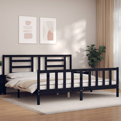 Giroletto con Testiera Nero Super King Size Legno Massello