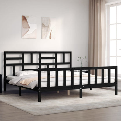 Giroletto con Testiera Nero Super King Size Legno Massello