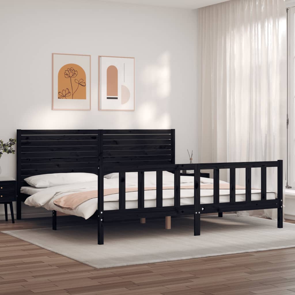 Giroletto con Testiera Nero Super King Size Legno Massello