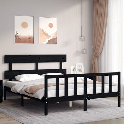 Giroletto con Testiera Nero King Size in Legno Massello