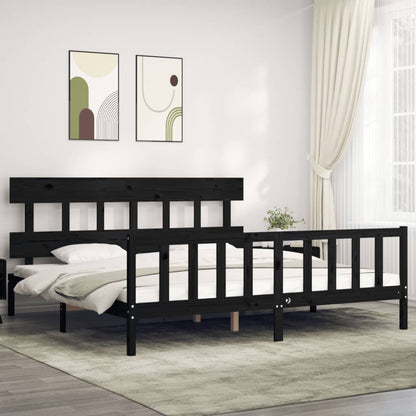 Giroletto con Testiera Nero Super King Size Legno Massello