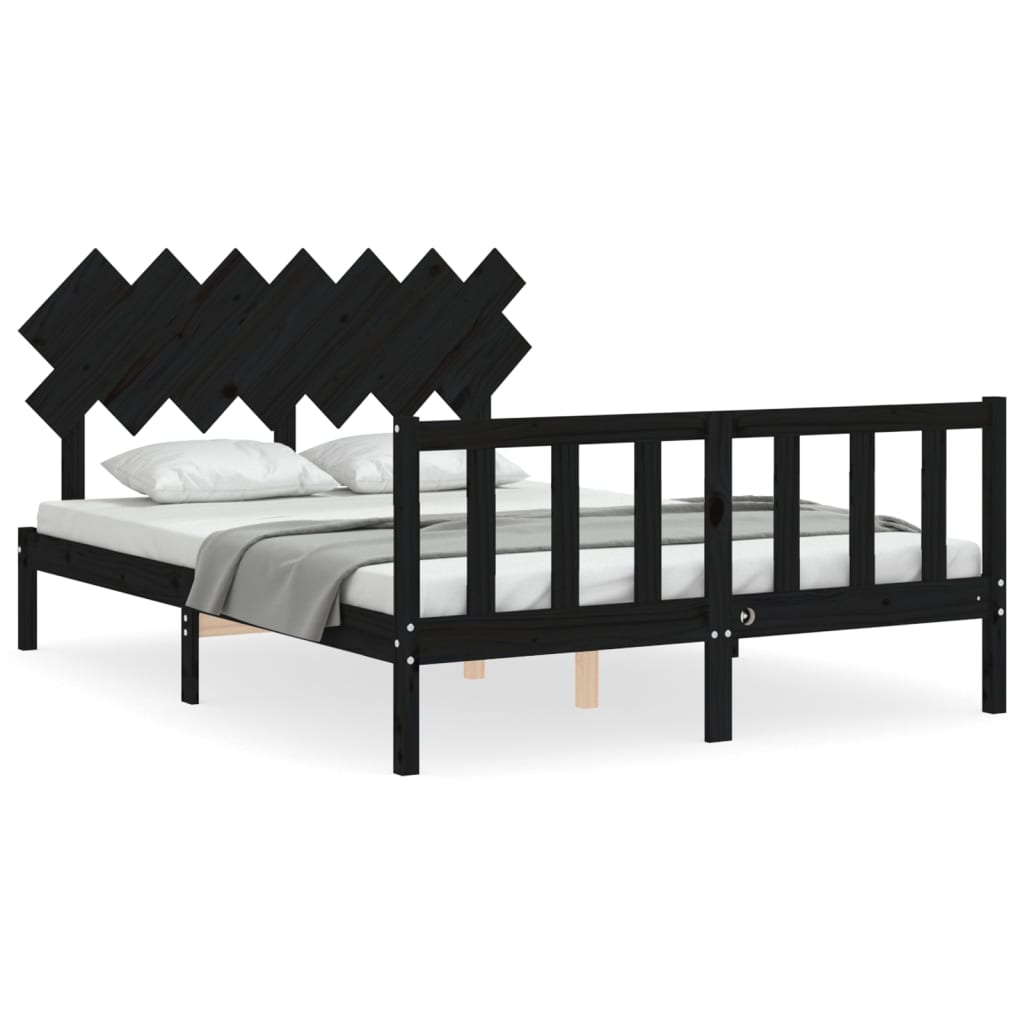 Giroletto con Testiera Nero King Size in Legno Massello