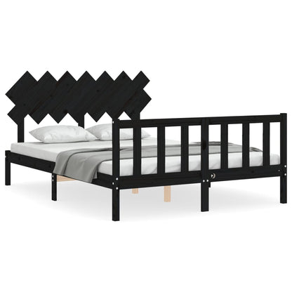 Giroletto con Testiera Nero King Size in Legno Massello
