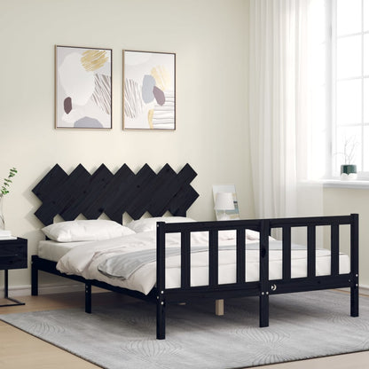 Giroletto con Testiera Nero King Size in Legno Massello
