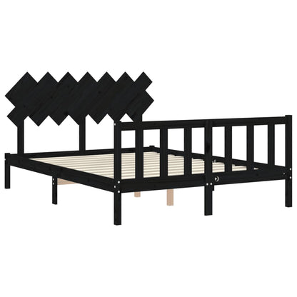 Giroletto con Testiera Nero King Size in Legno Massello